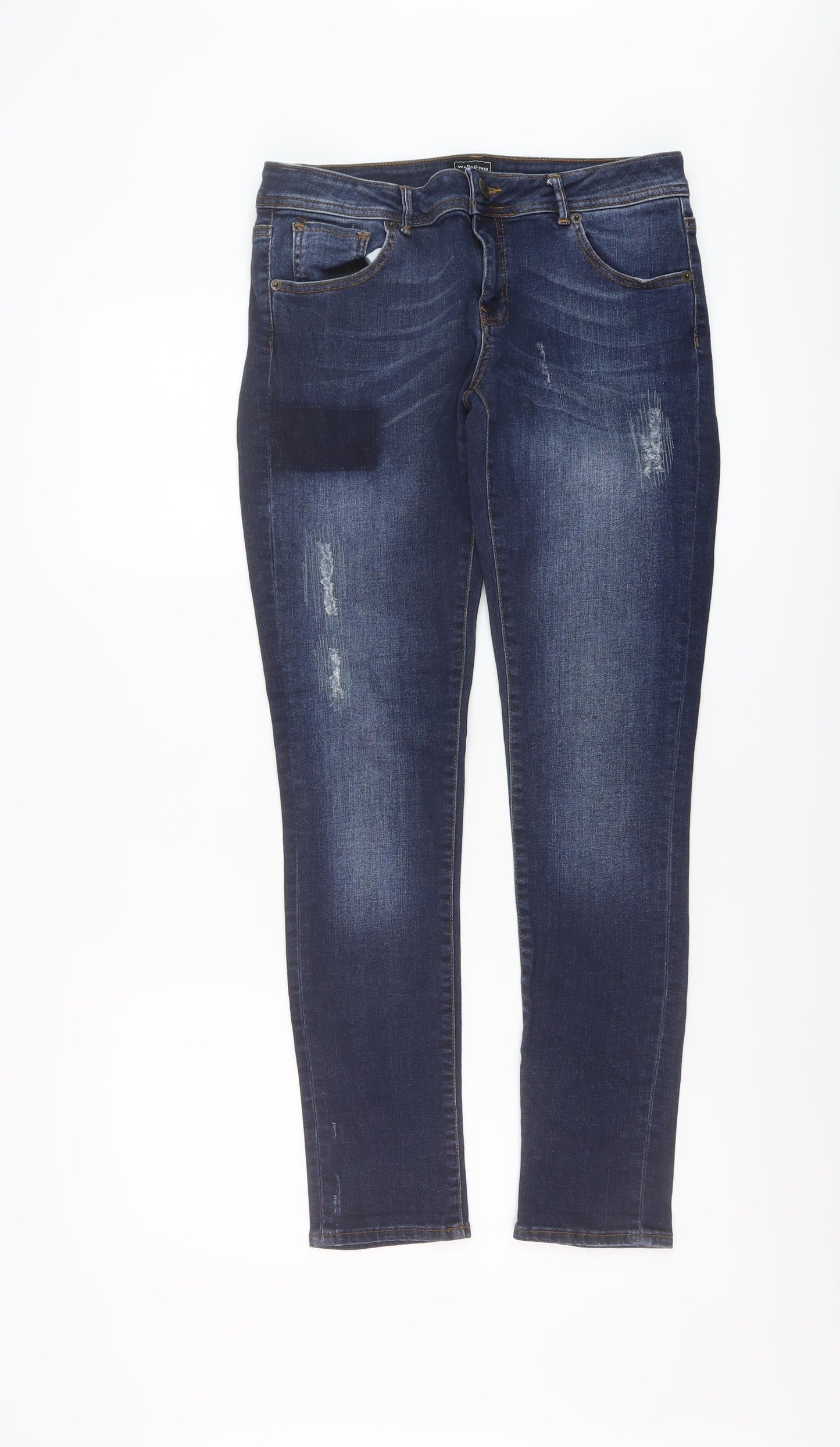 Warehouse Womens Blue Cotton Straight Jeans Size 12 L29 in Regular Button
