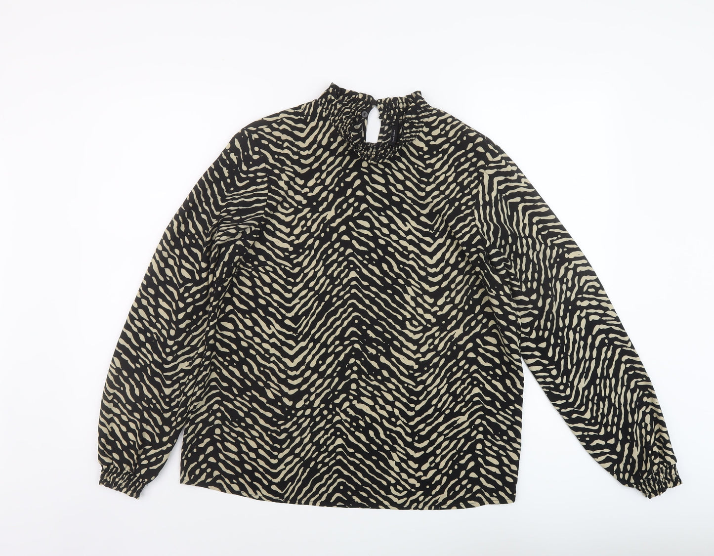 VERO MODA Womens Black Geometric Polyester Basic Blouse Size M Mock Neck