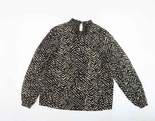 VERO MODA Womens Black Geometric Polyester Basic Blouse Size M Mock Neck