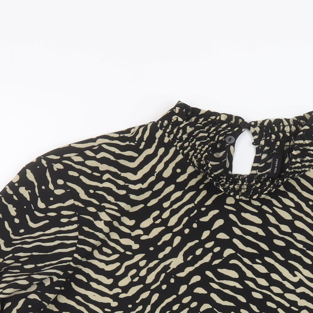 VERO MODA Womens Black Geometric Polyester Basic Blouse Size M Mock Neck
