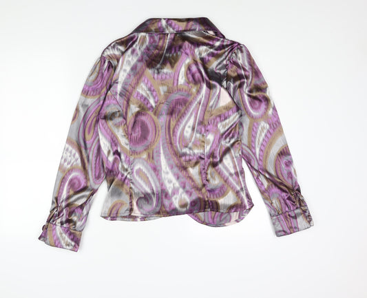 J'adore Womens Purple Geometric Polyester Basic Blouse Size 14 V-Neck - Frill