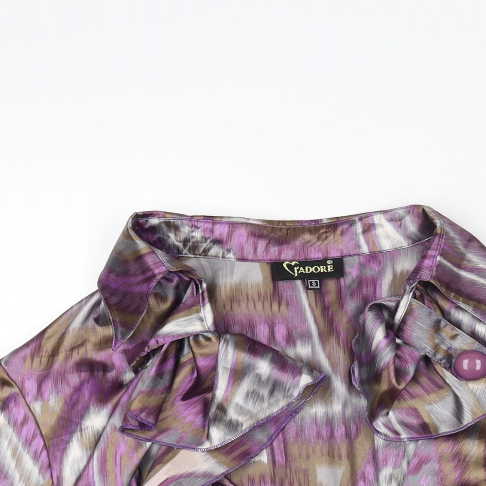J'adore Womens Purple Geometric Polyester Basic Blouse Size 14 V-Neck - Frill