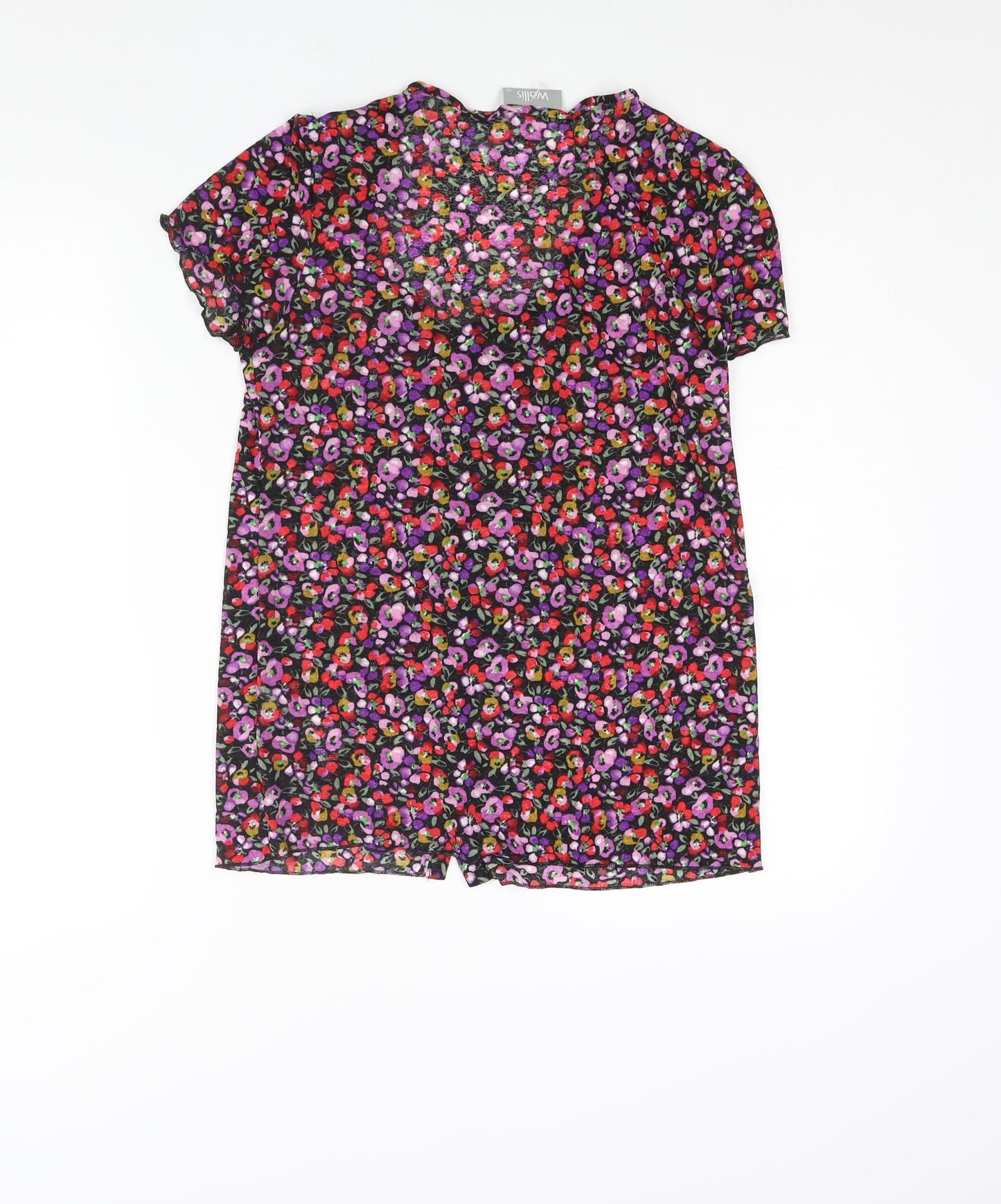 Wallis Womens Multicoloured Floral Polyester Basic Blouse Size 12 Scoop Neck - Frill