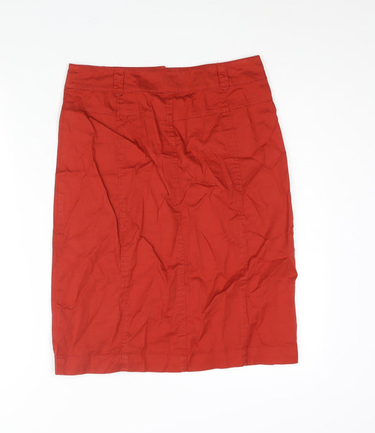 Monsoon Womens Red Cotton Straight & Pencil Skirt Size 10 Button