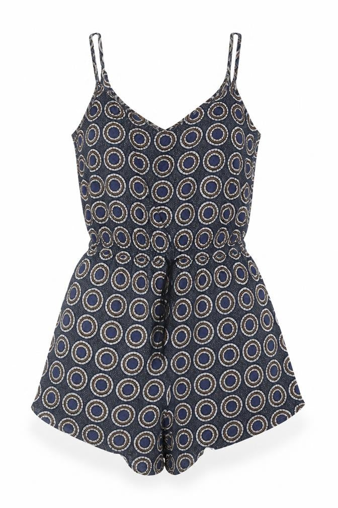 H&M Womens Blue Geometric Viscose Playsuit One-Piece Size S Pullover - Drawstring Waist