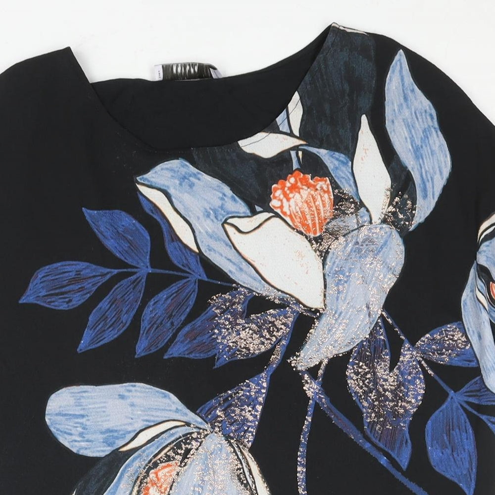 Per Una Womens Black Polyester Basic Blouse Size 12 Round Neck - Floral Print