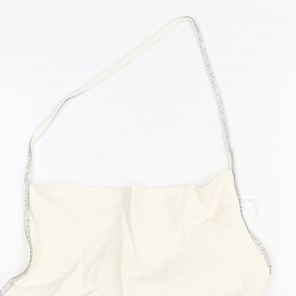 Zara Womens Ivory Viscose Cropped Blouse Size S Halter - Rhinestone Trim Backless