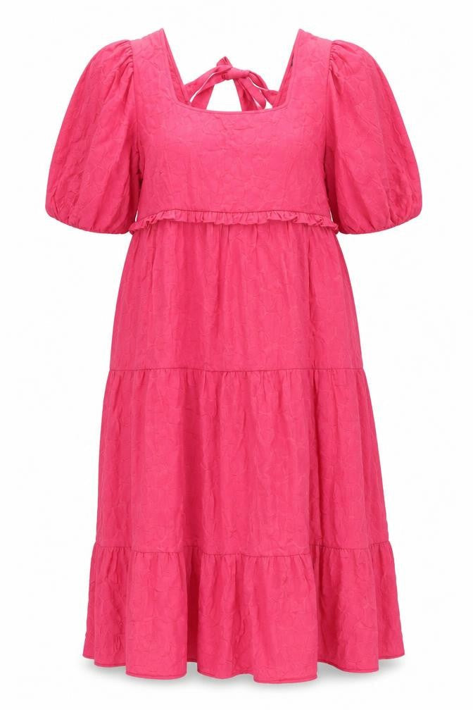 Marks and Spencer Womens Pink Polyester Maxi Size 14 Scoop Neck Tie - Puff Sleeve Smocked