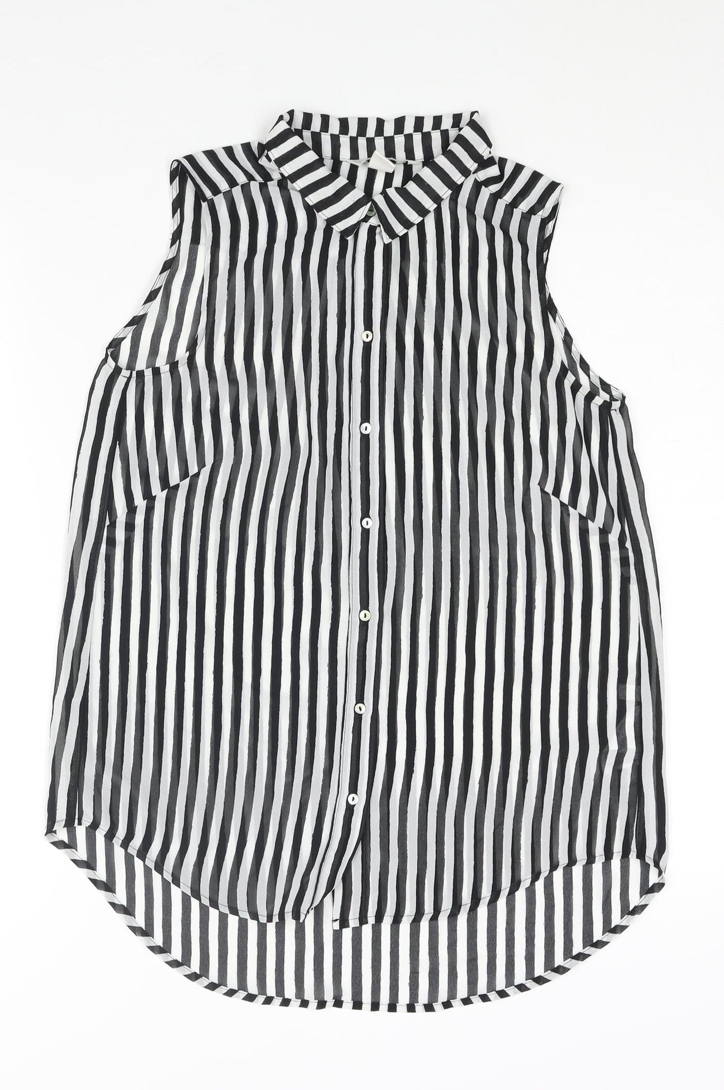 H&M Womens Black Striped Polyester Camisole Blouse Size 6 Collared - Semi Sheer