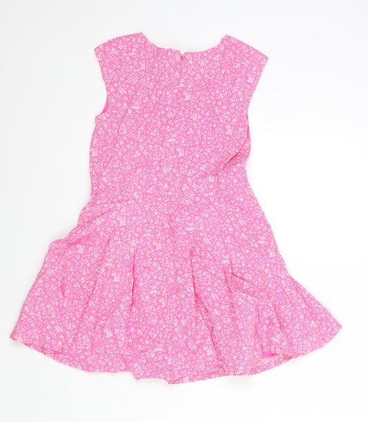 Gap Girls Pink Geometric Cotton Fit & Flare Size L Round Neck Zip - Floral Print