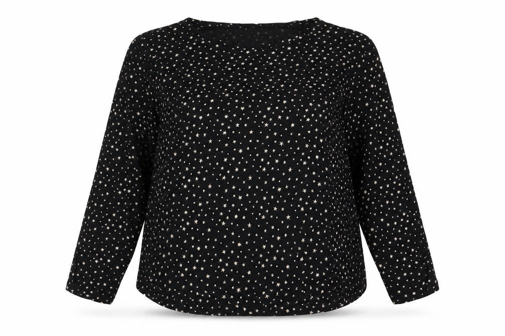 H&M Womens Black Geometric Cotton Basic Blouse Size XL Roll Neck - Star Print
