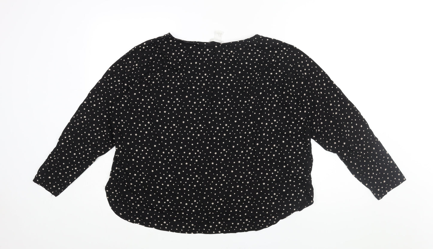 H&M Womens Black Geometric Cotton Basic Blouse Size XL Roll Neck - Star Print