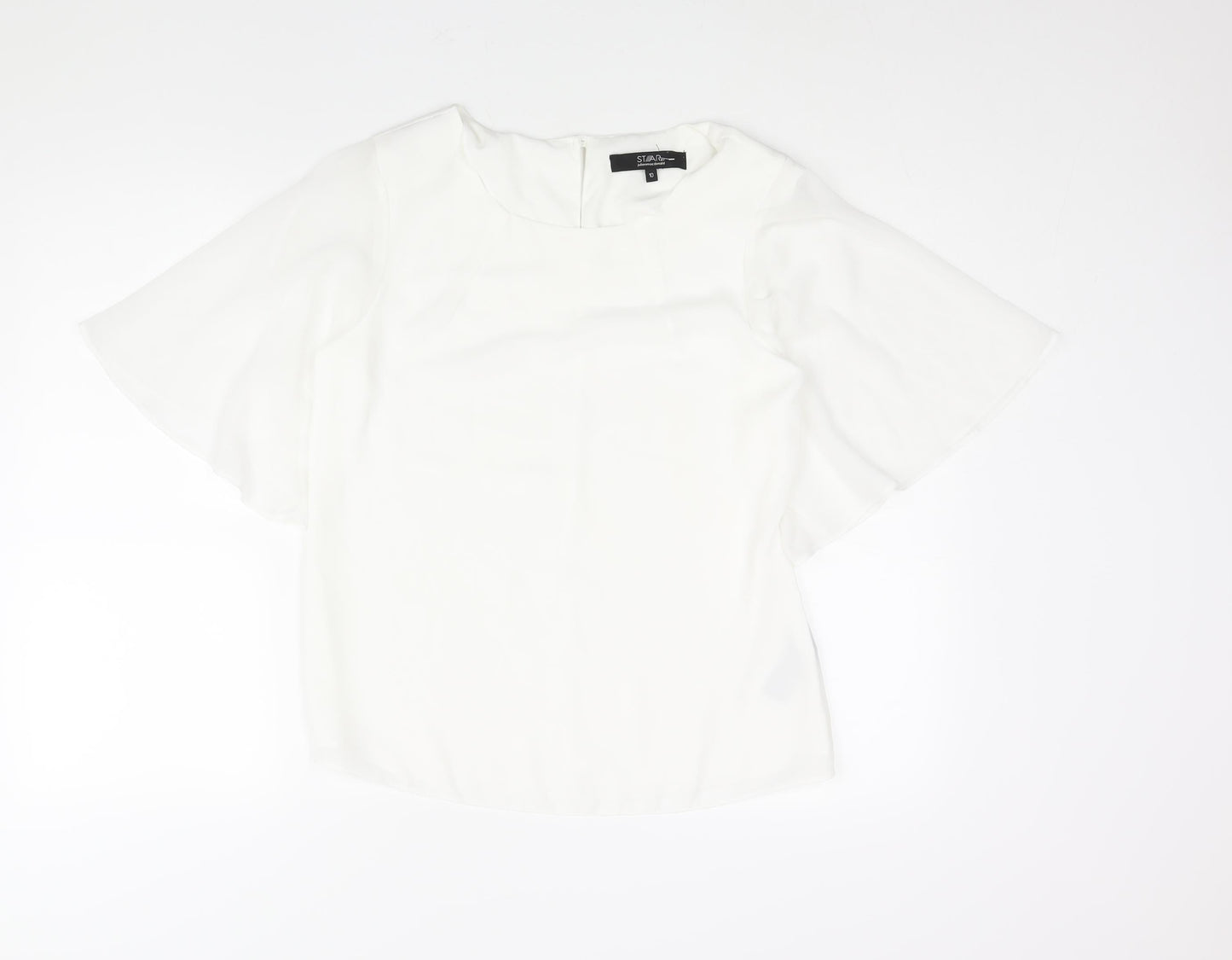 Star by Julien Macdonald Womens White Polyester Basic Blouse Size 10 Round Neck