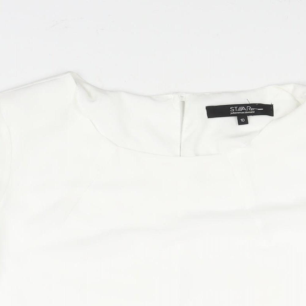 Star by Julien Macdonald Womens White Polyester Basic Blouse Size 10 Round Neck