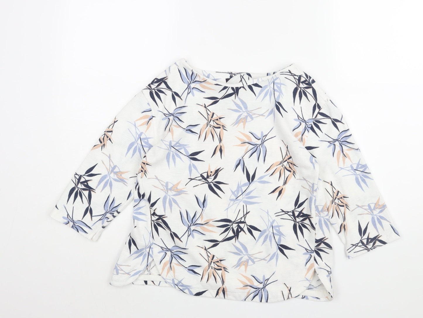 Marks and Spencer Womens White Geometric Polyester Basic Blouse Size 6 Boat Neck - Leaf Print