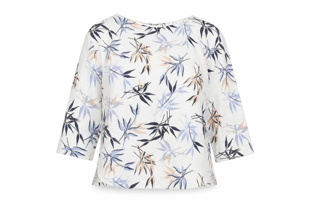 Marks and Spencer Womens White Geometric Polyester Basic Blouse Size 6 Boat Neck - Leaf Print