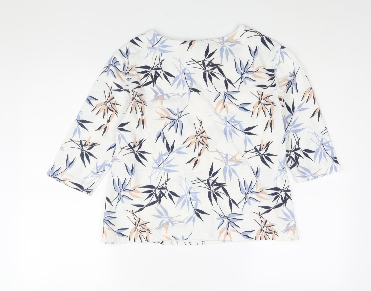 Marks and Spencer Womens White Geometric Polyester Basic Blouse Size 6 Boat Neck - Leaf Print