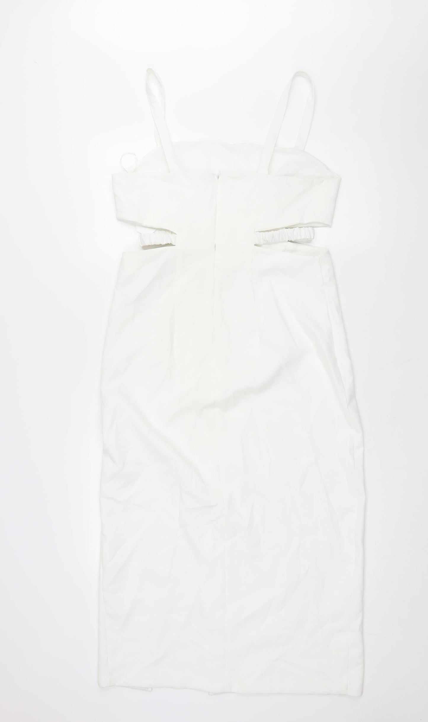 Zara Womens White Polyester Shift Size L Square Neck Zip - Cut Out Detail Front Slit