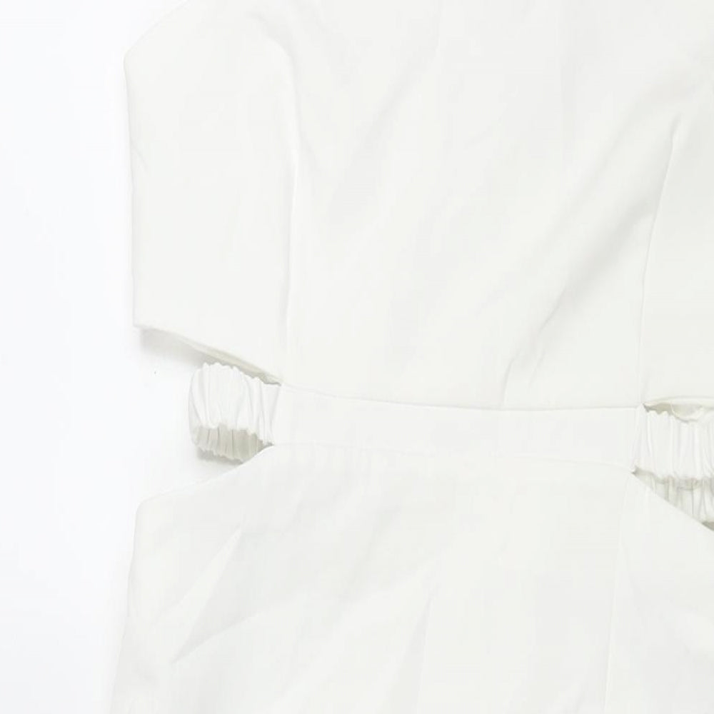 Zara Womens White Polyester Shift Size L Square Neck Zip - Cut Out Detail Front Slit