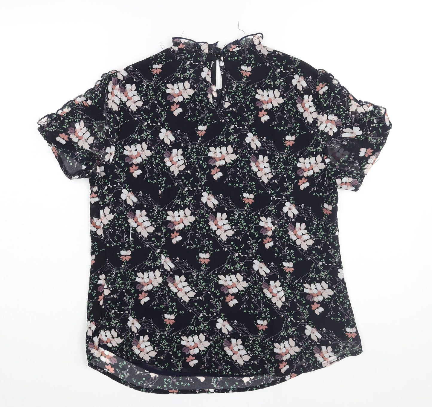 Allegra K Womens Blue Floral Polyester Basic Blouse Size M Mock Neck