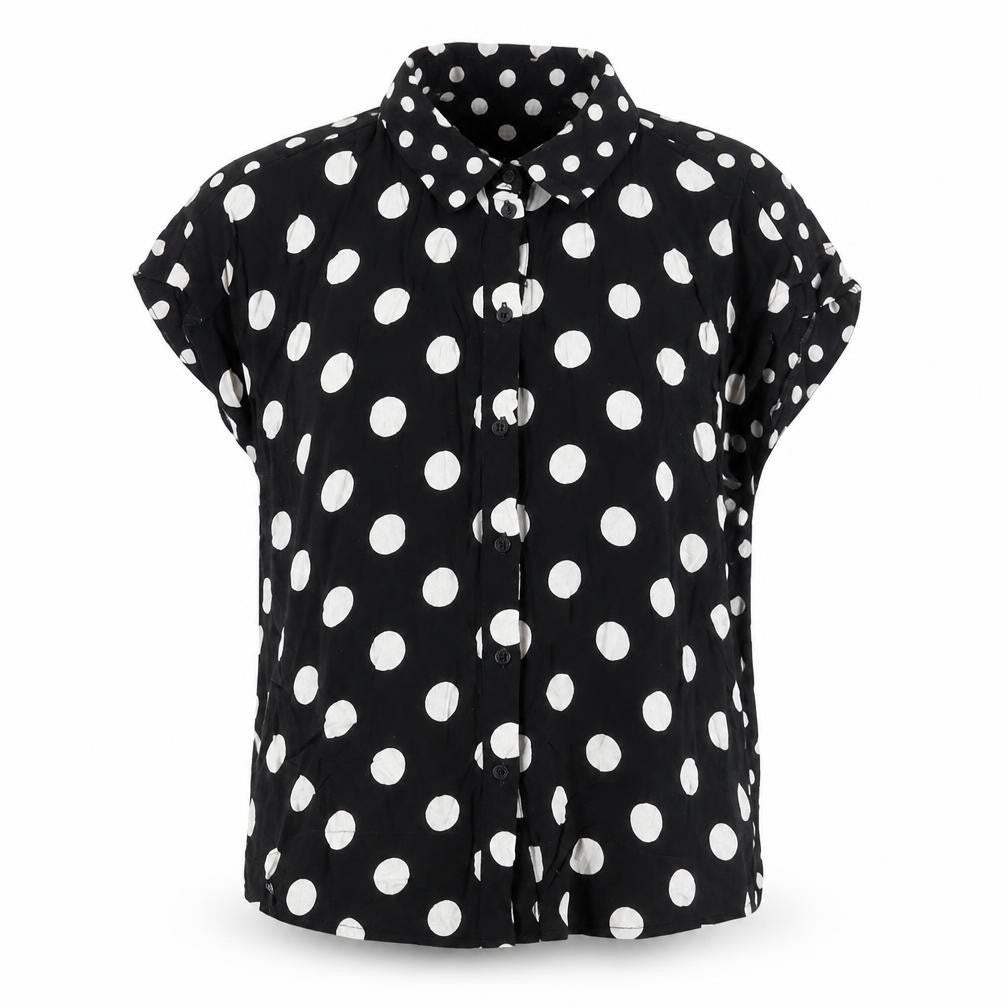 Topshop Womens Black Polka Dot Viscose Basic Button-Up Size 8 Collared