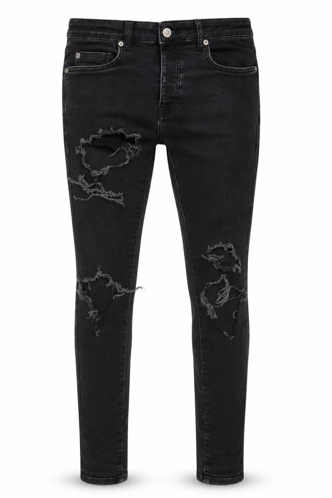 Mennace Mens Black Cotton Skinny Jeans Size 32 in L31 in Regular Zip