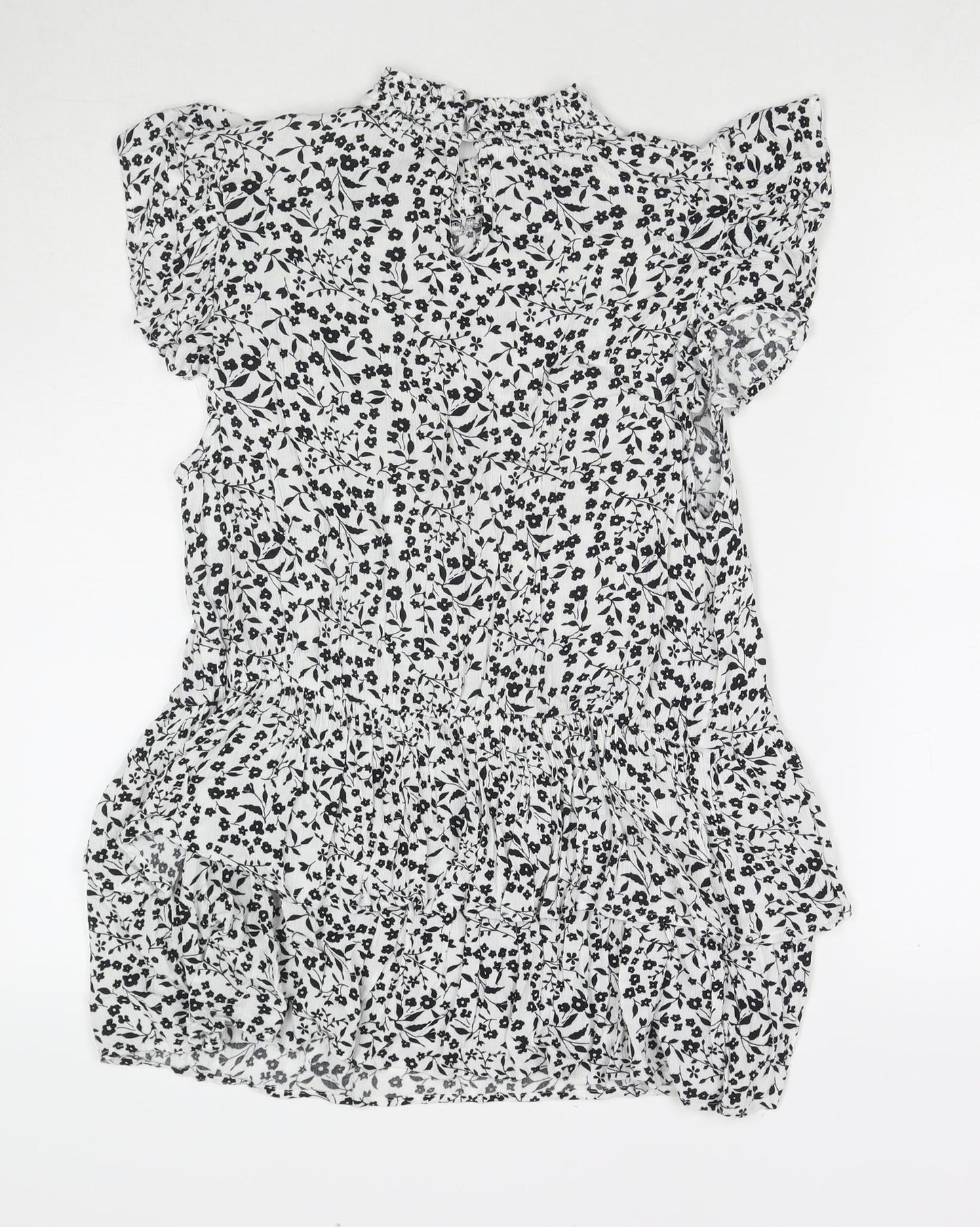 Dorothy Perkins Womens White Floral Viscose Basic Blouse Size 14 Round Neck