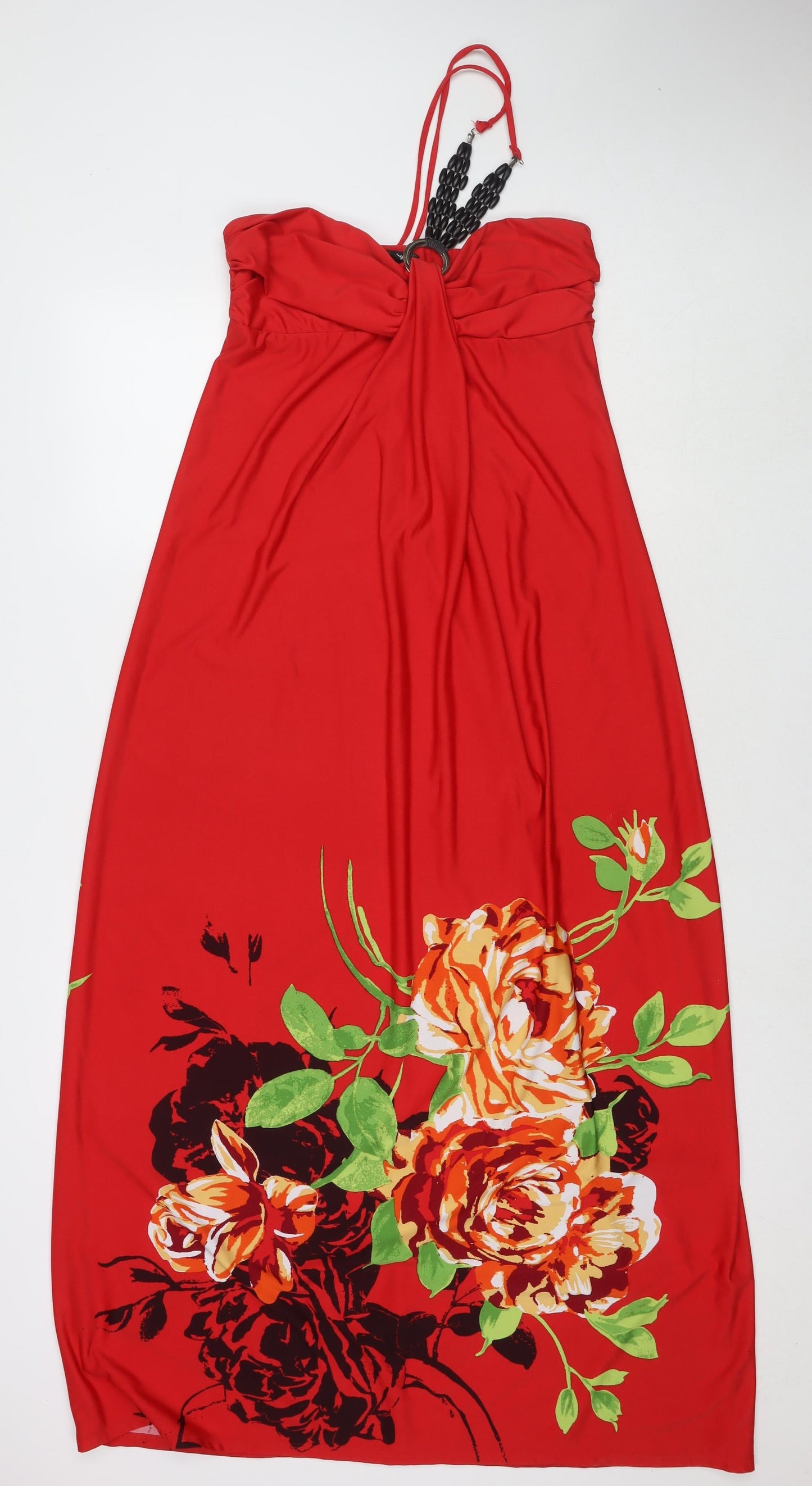 My Michelle Womens Red Floral Polyester Maxi Size L Halter Pullover