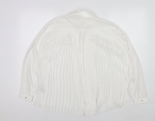 Arcadia Womens White Polyester Basic Button-Up Size 14 Collared