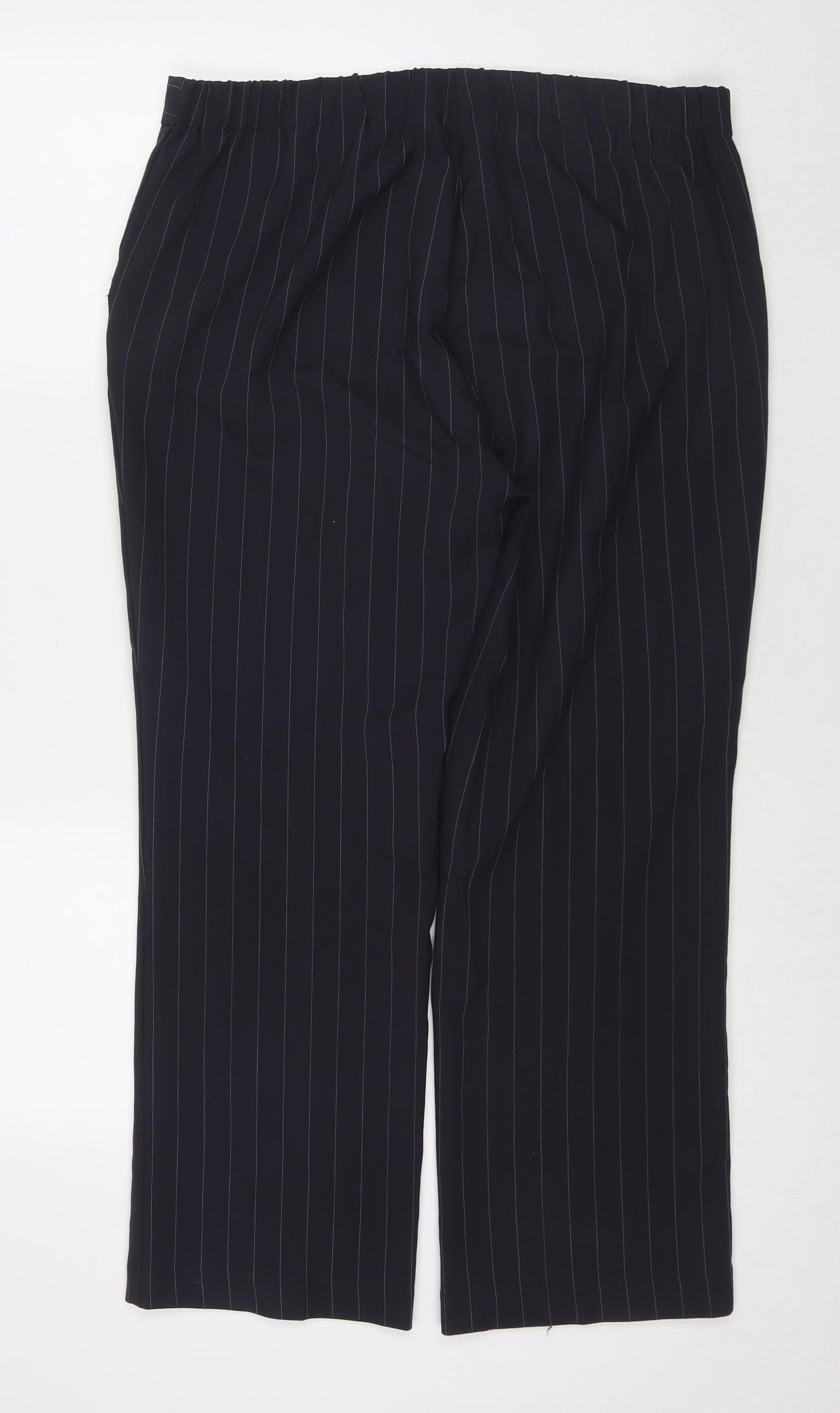 Bonmarché Womens Blue Striped Polyester Trousers Size 14 L26 in Regular