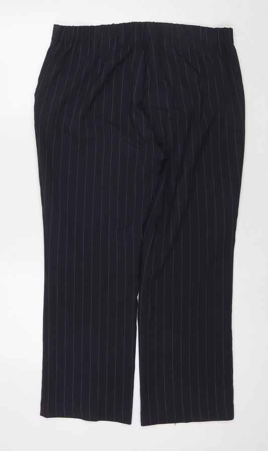 Bonmarché Womens Blue Striped Polyester Trousers Size 14 L26 in Regular