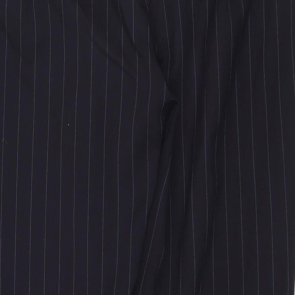 Bonmarché Womens Blue Striped Polyester Trousers Size 14 L26 in Regular