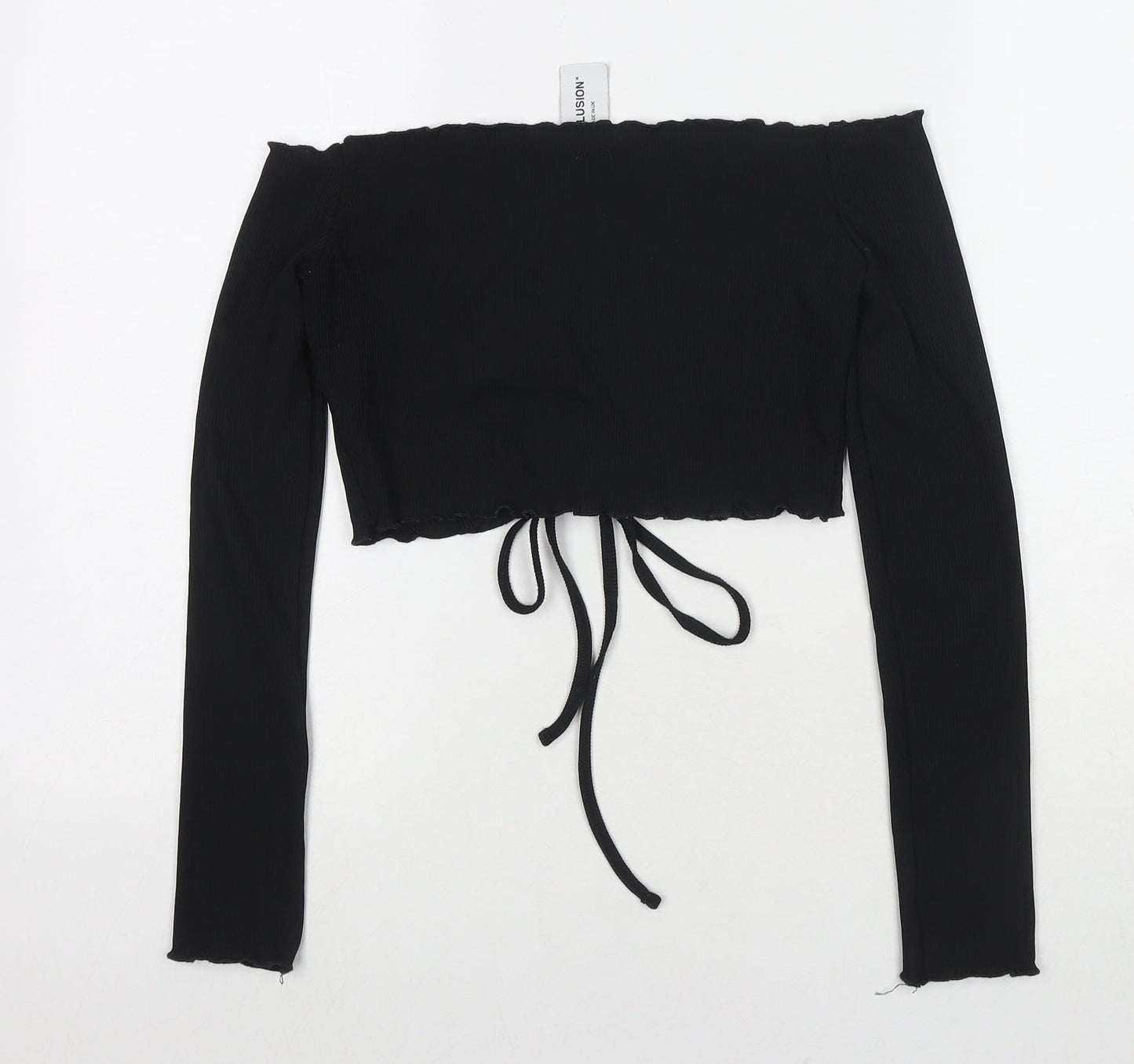 COLLUSION Womens Black Polyester Cropped T-Shirt Size 12 Off the Shoulder