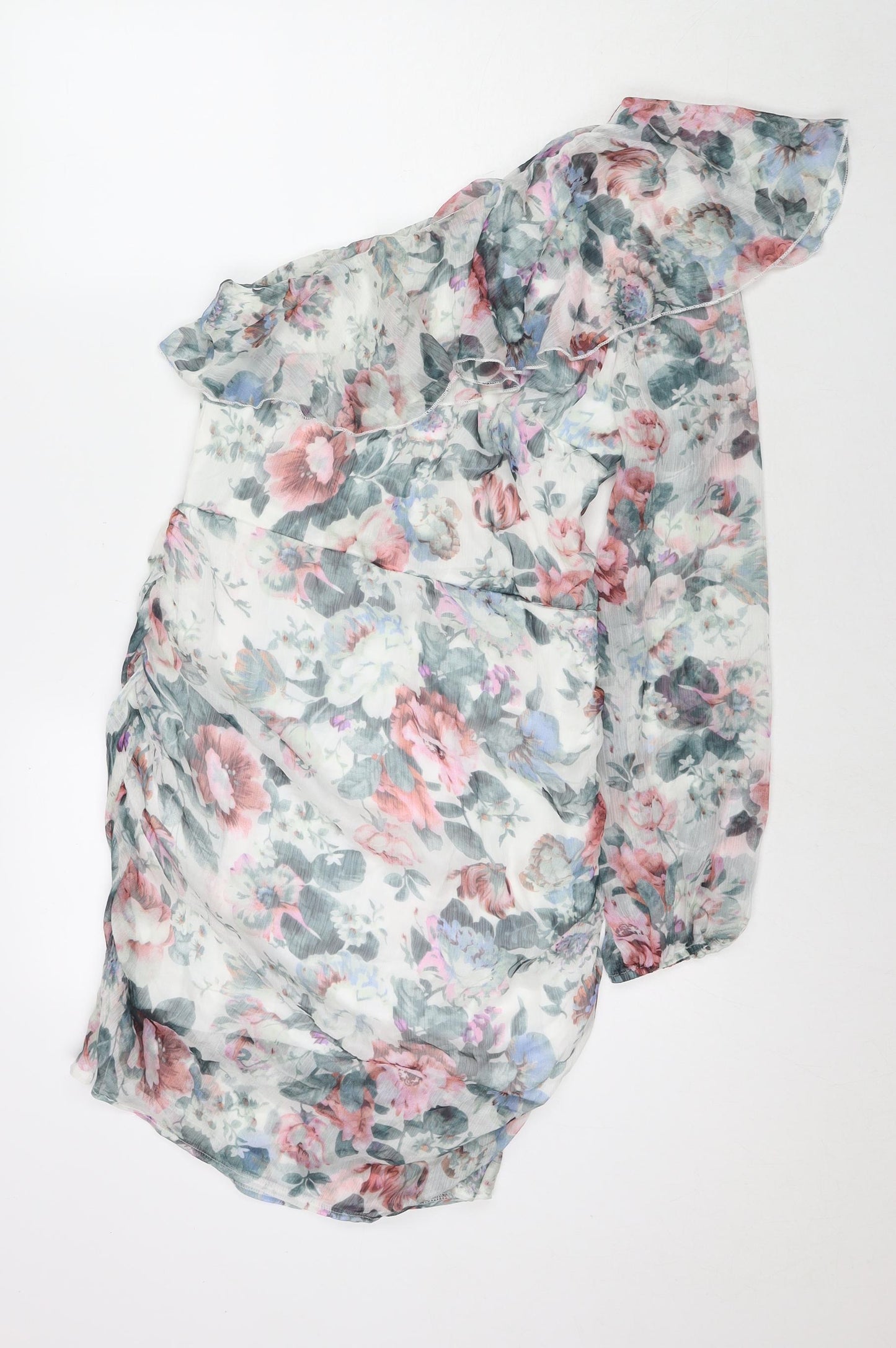 Quiz Womens Multicoloured Floral Polyester Bodycon Size 14 One Shoulder Zip