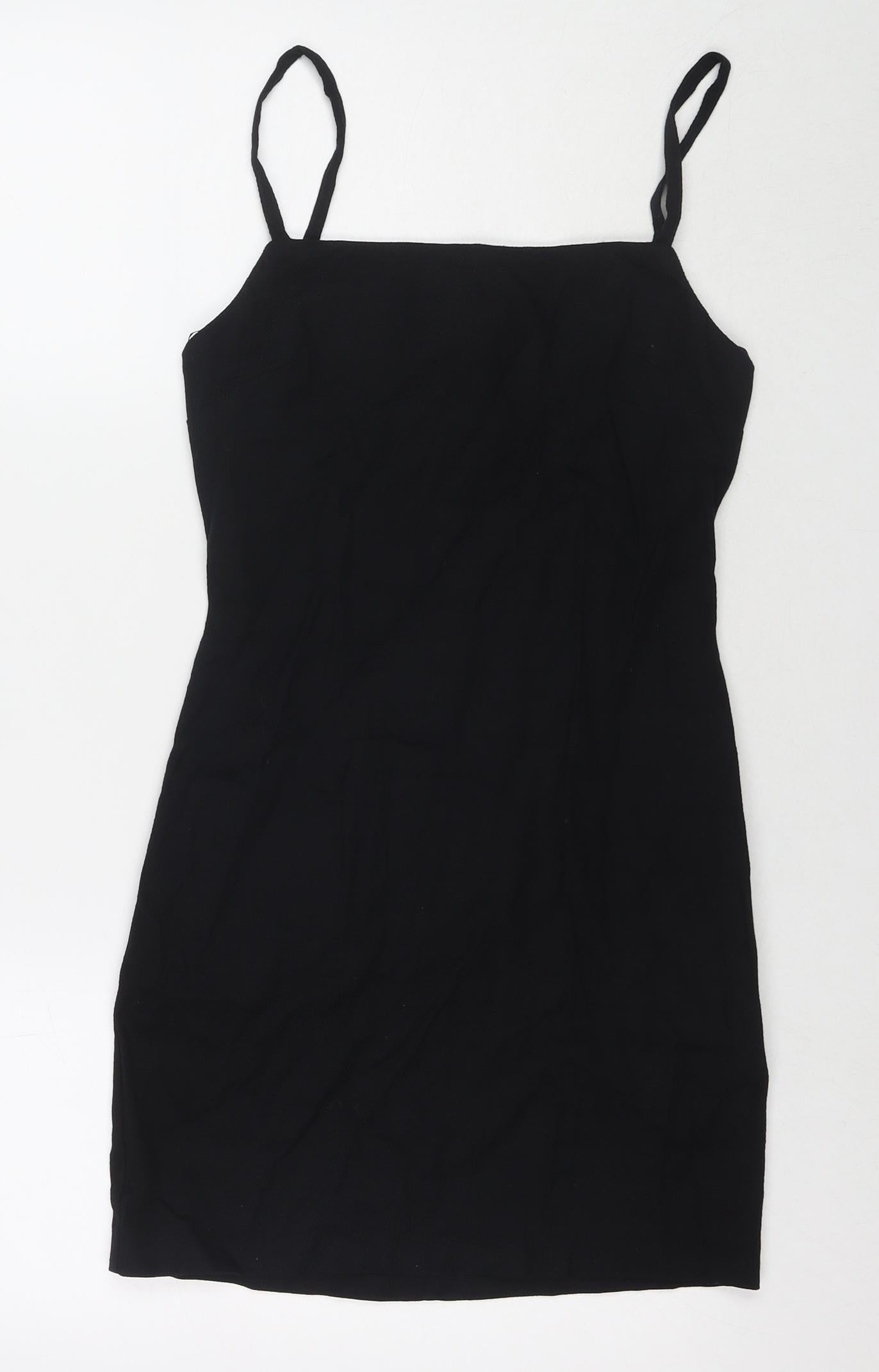 Zara Womens Black Cotton Mini Size S Square Neck Zip