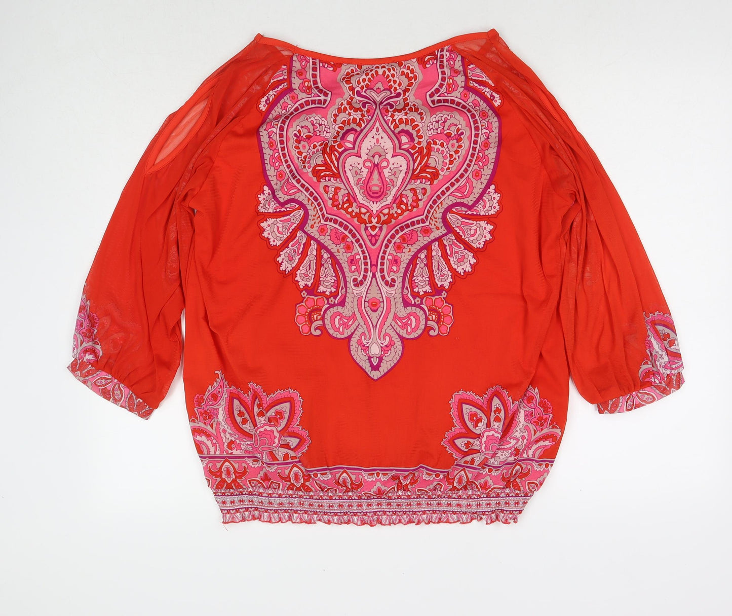 FYLO Womens Red Geometric Polyester Basic Blouse Size XL Round Neck - Embellishment Detail