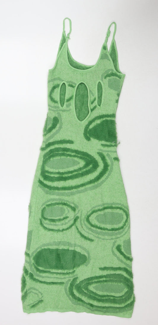 Interdee Womens Green Geometric Polyester Maxi Size M Scoop Neck Pullover