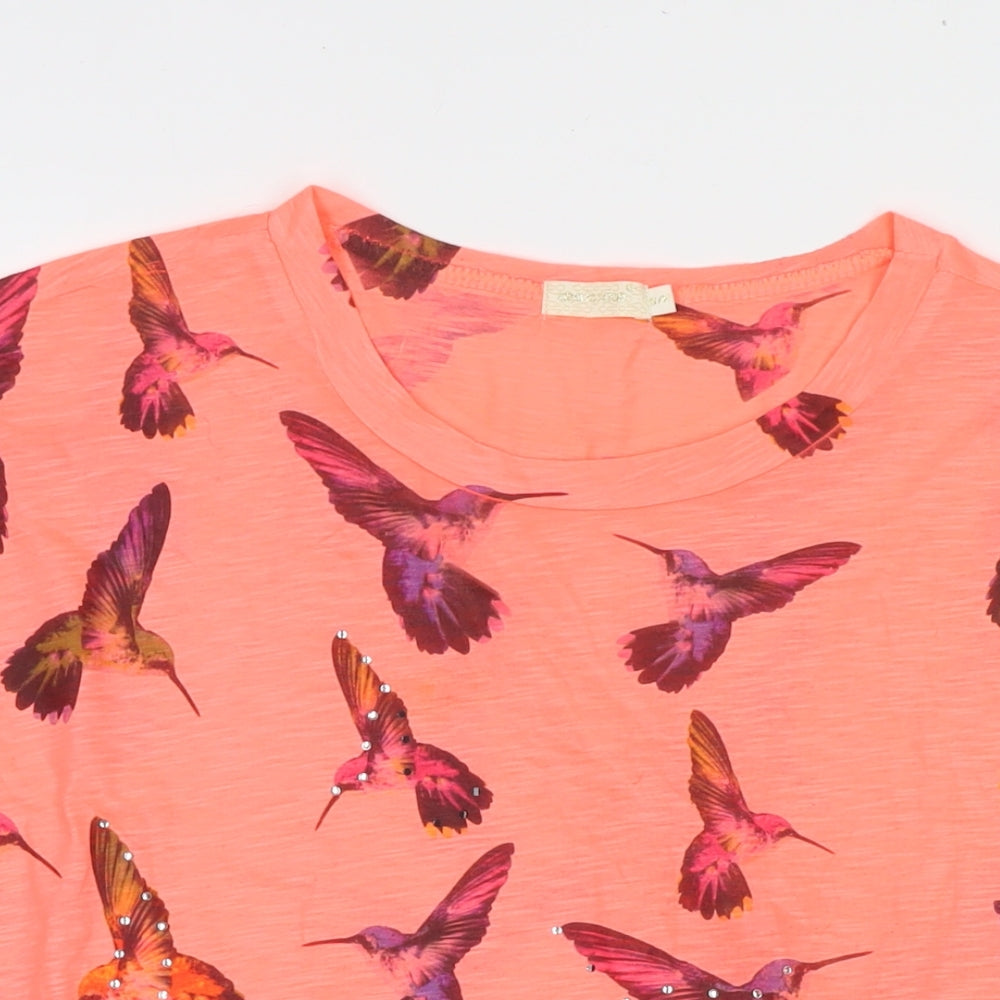 QED London Womens Pink Polyester Basic T-Shirt Size S Round Neck - Birds