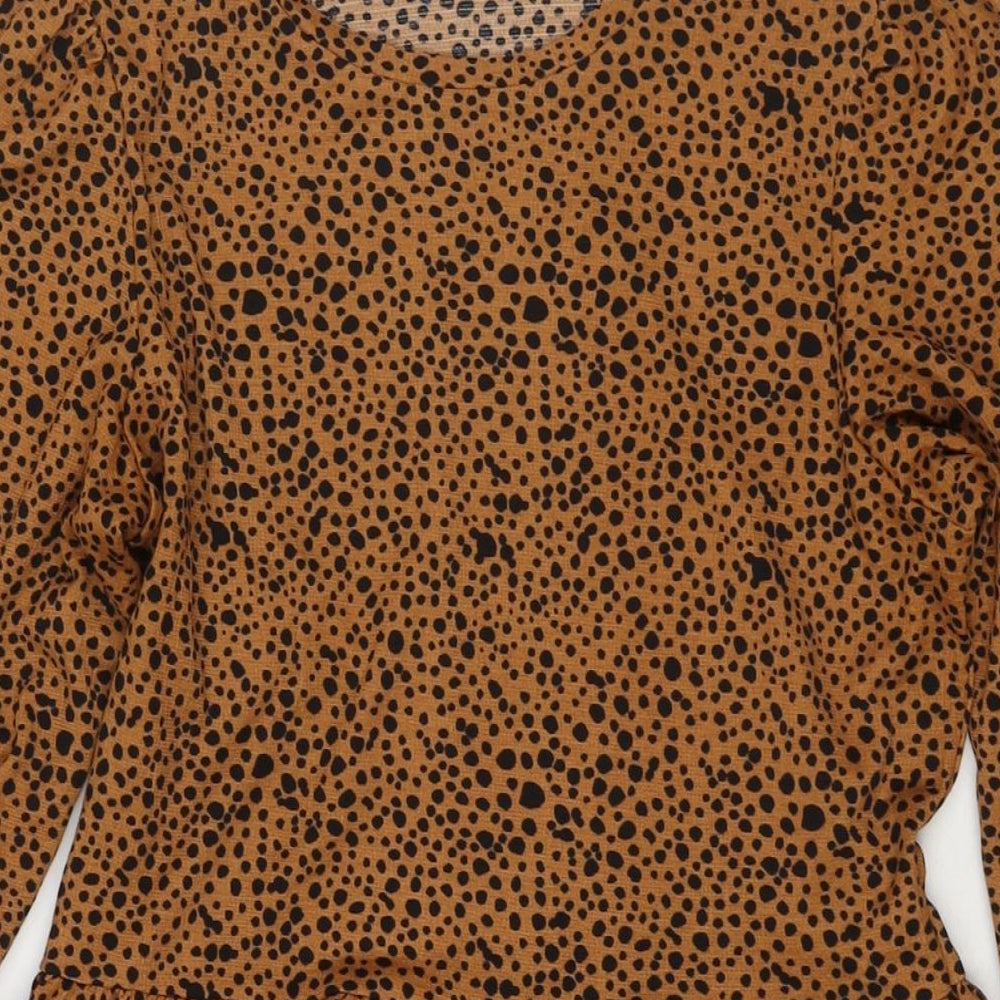 Stradivarius Womens Brown Polka Dot Polyester Fit & Flare Size S Round Neck Pullover