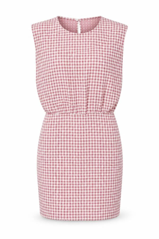 Zara Womens Pink Check Cotton Bodycon Size S Round Neck Button