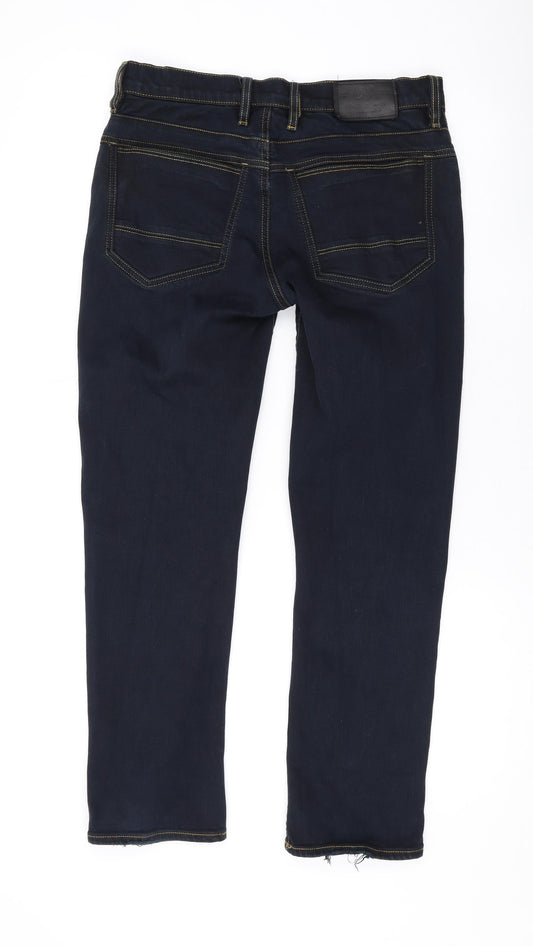 River Island Mens Blue Cotton Straight Jeans Size 28 in L26 in Regular Button