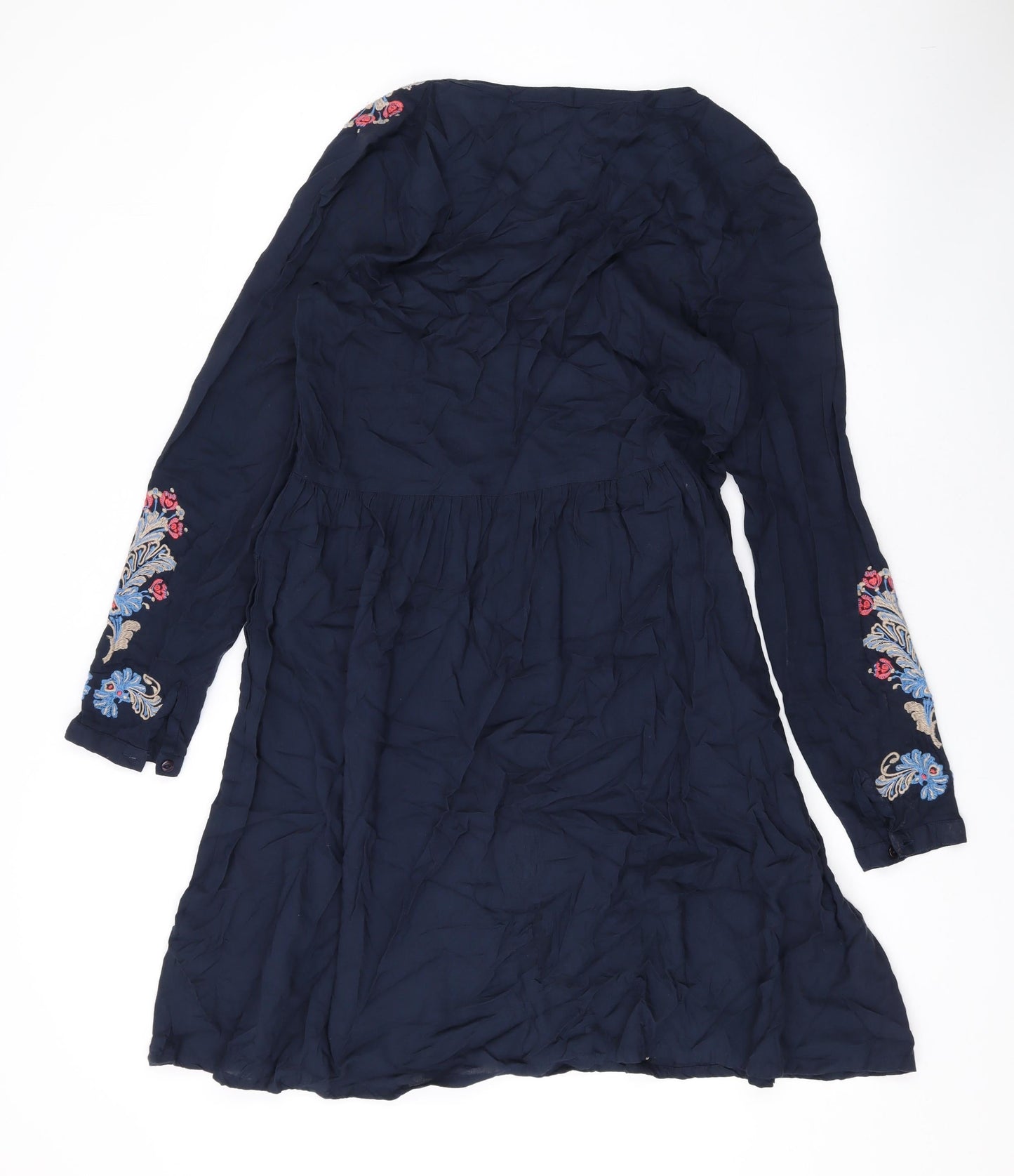 Cream Womens Blue Floral Viscose A-Line Size 10 V-Neck Pullover - Embroidery
