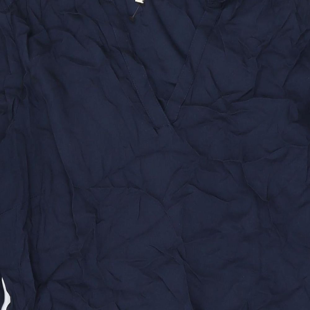 Cream Womens Blue Floral Viscose A-Line Size 10 V-Neck Pullover - Embroidery