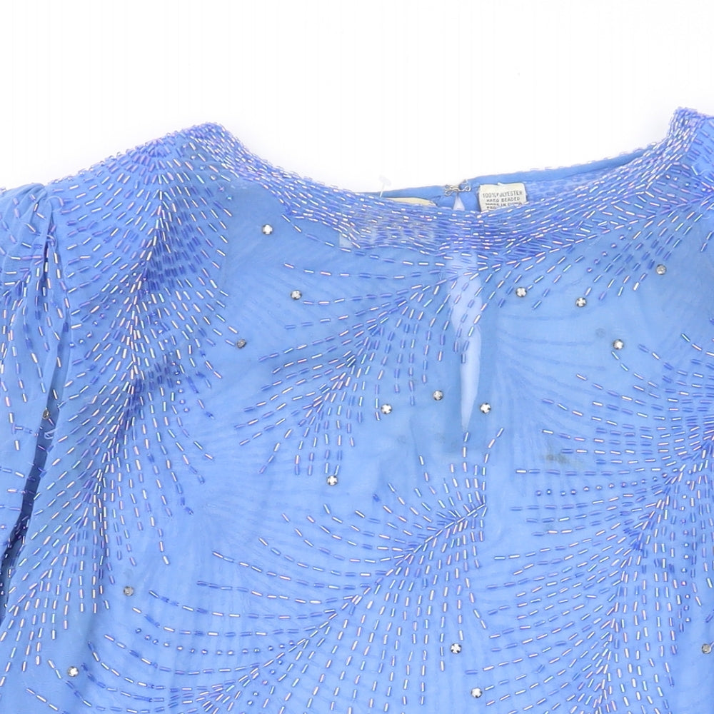 Continental Couture Womens Black Geometric Polyester Basic Blouse Size 10 Round Neck - Beaded