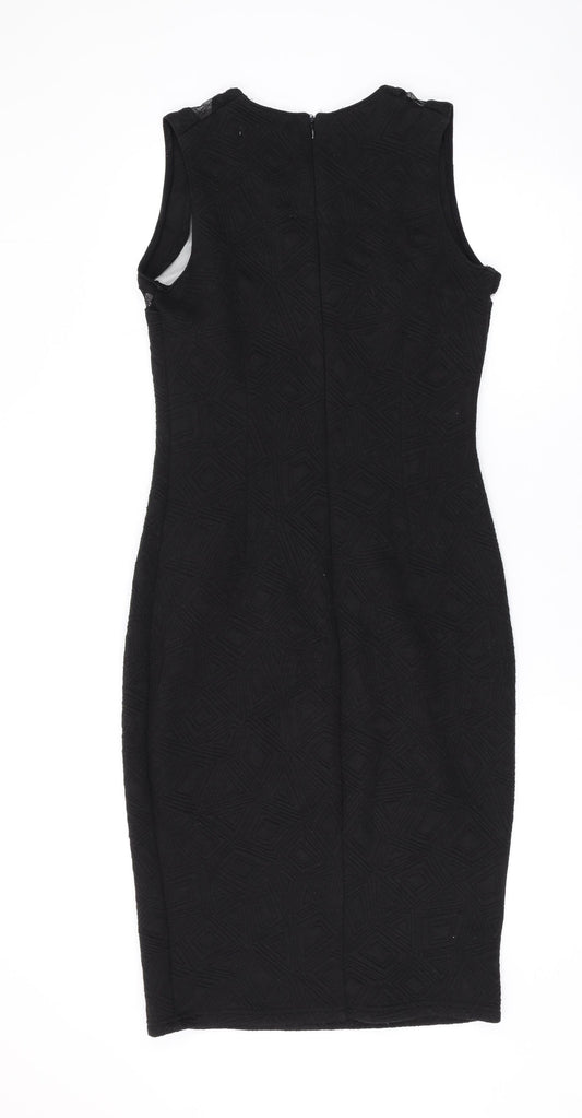 FOND Womens Black Geometric Cotton Bodycon Size 12 Square Neck Zip