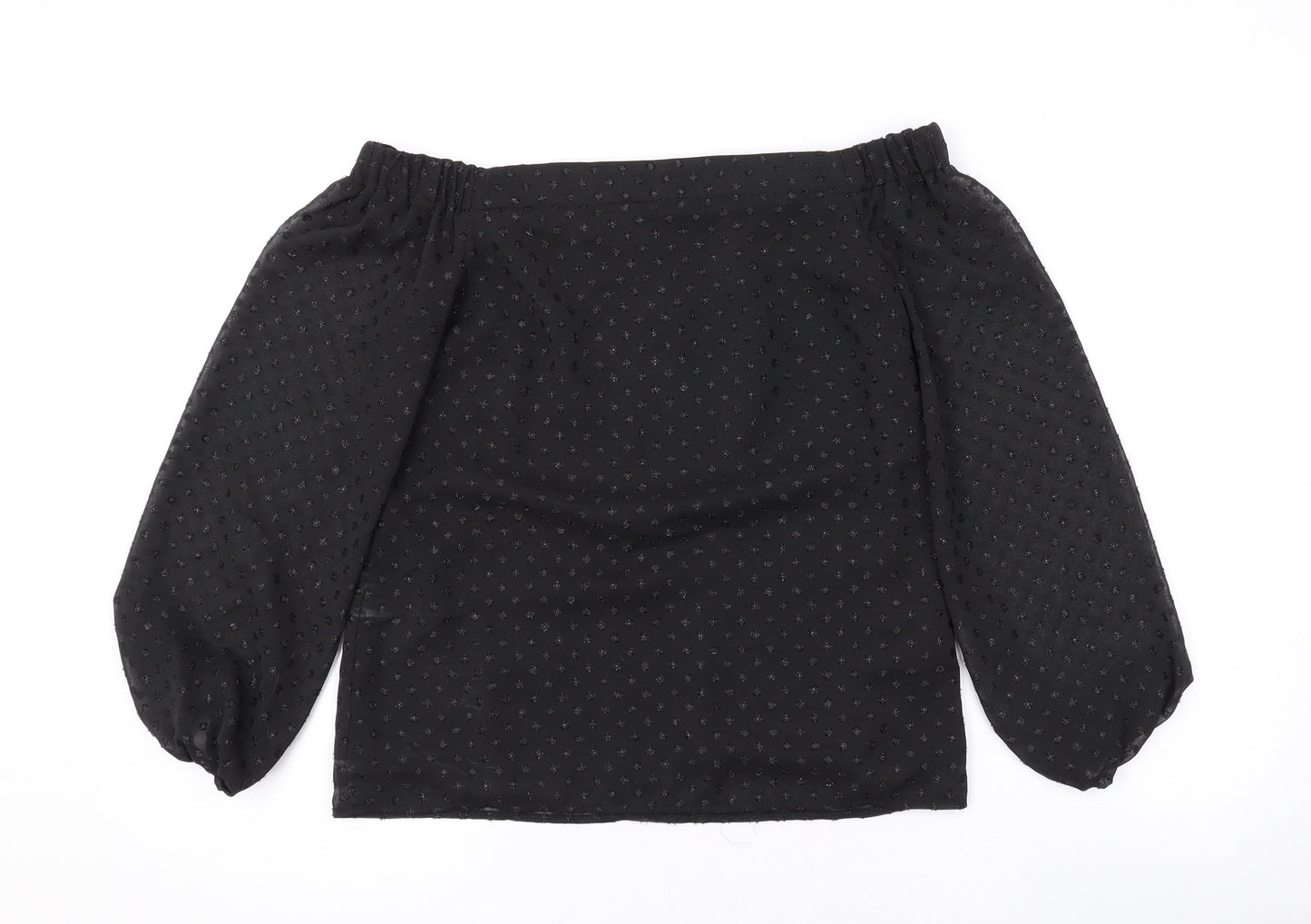 Oasis Womens Black Polka Dot Polyester Basic Blouse Size 8 Off the Shoulder - Sparkle