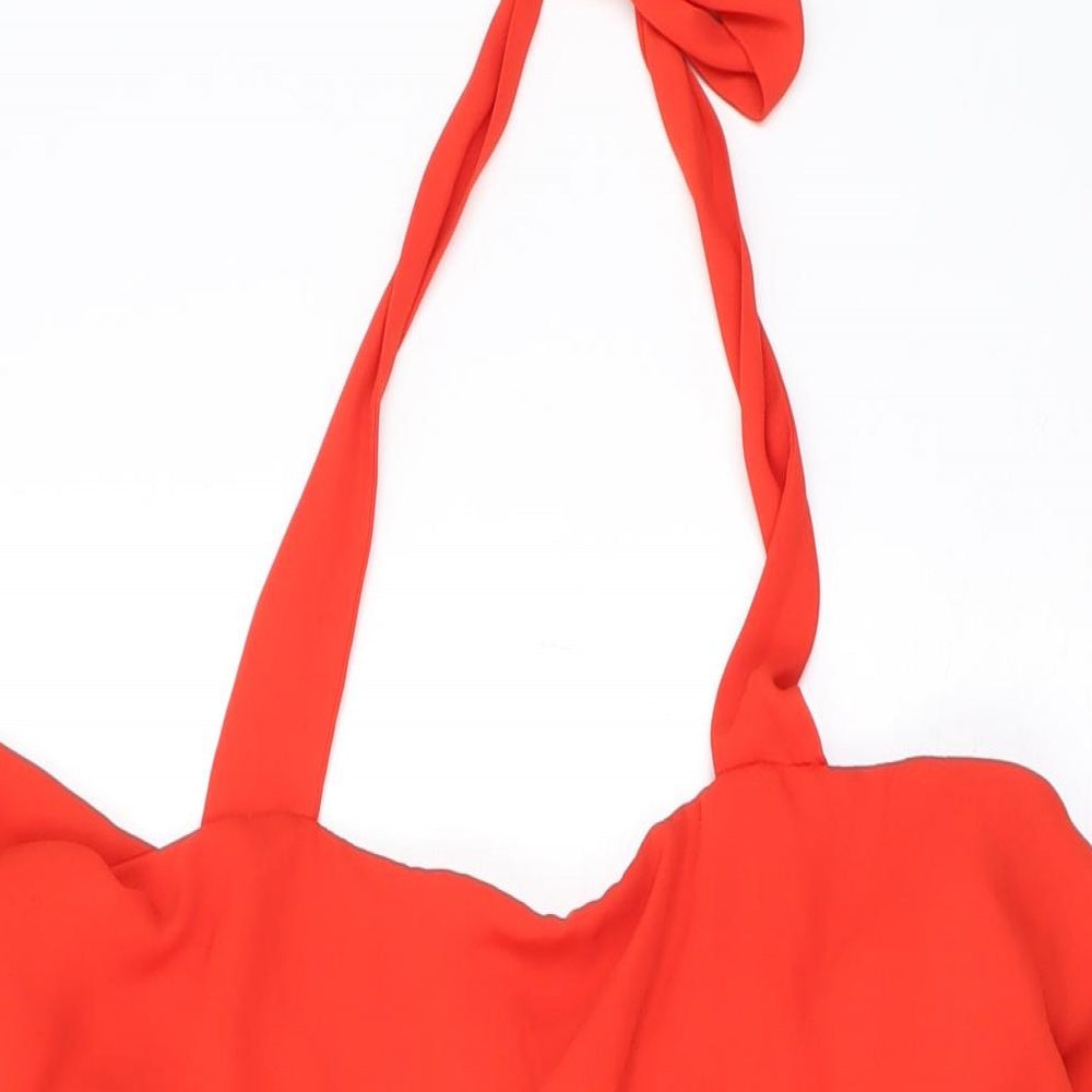 ASOS Womens Red Polyester A-Line Size 14 Halter Zip