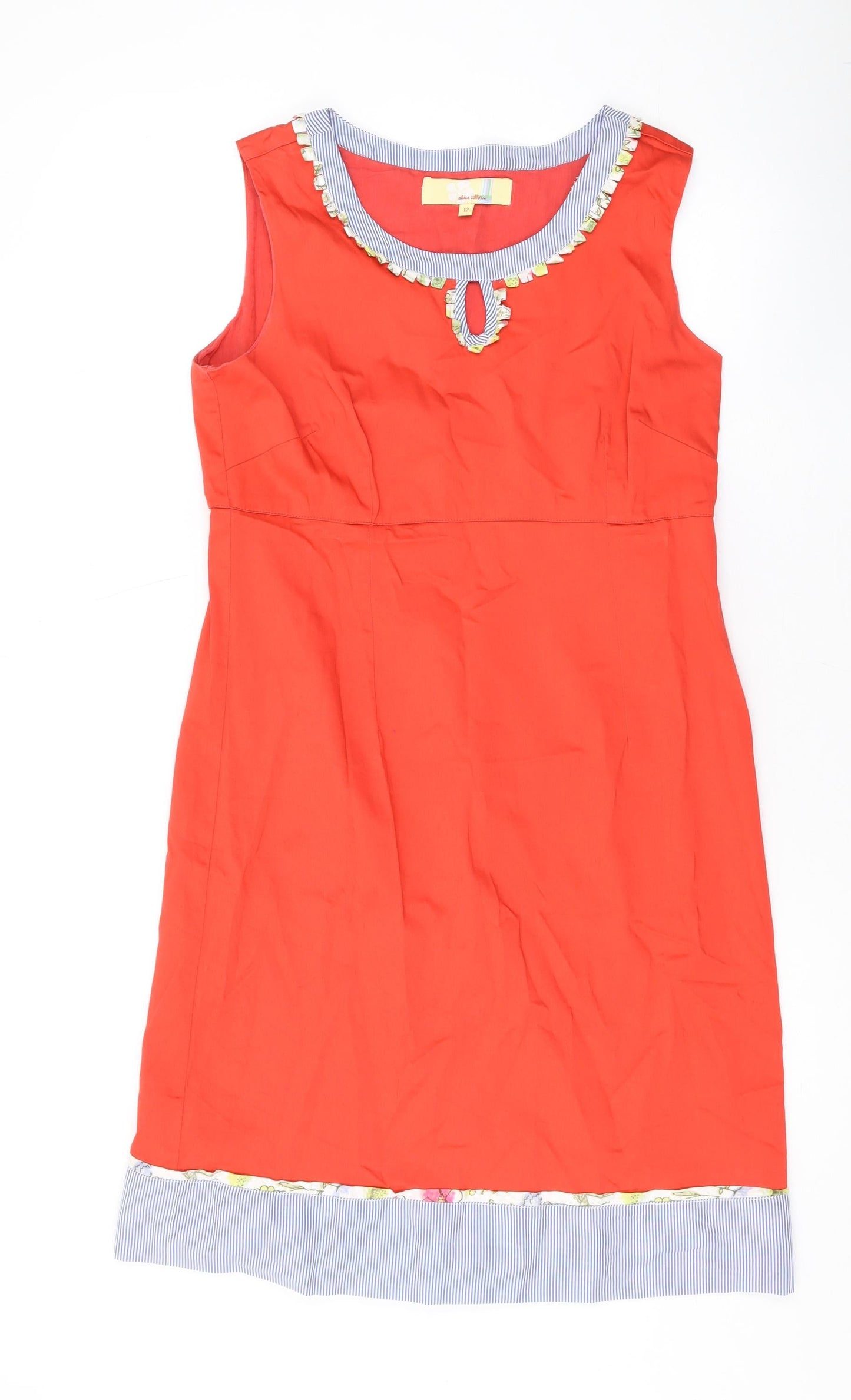 Alice Collins Womens Orange Cotton A-Line Size 12 Round Neck Zip