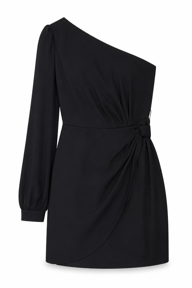 Front view of Only women’s black polyester mini, size S, off the shoulder zip