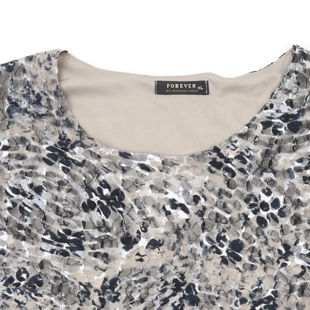 Michael Gold Womens Brown Polyester Basic T-Shirt Size XL Scoop Neck